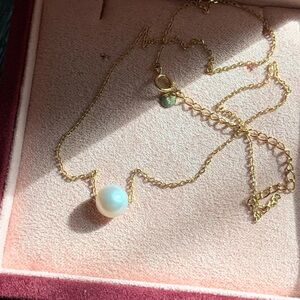 Gold Chain Necklace with White Pearl Pendant